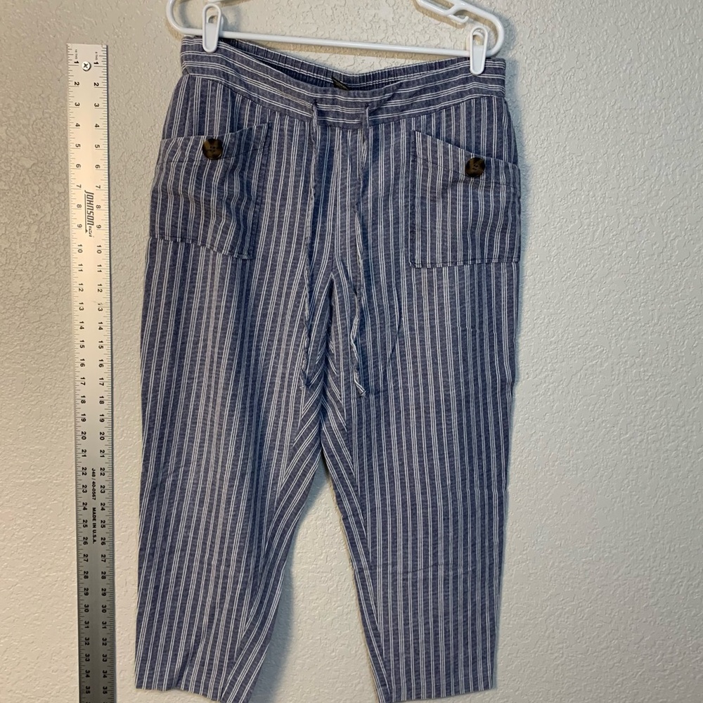 NYCC Striped Blue and white striped women capris linen blend CasualPants